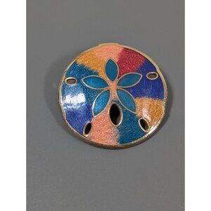 Vintage SG Guilloche Enamel Colorful Sand Dollar Slide Pendant Retro Beachy